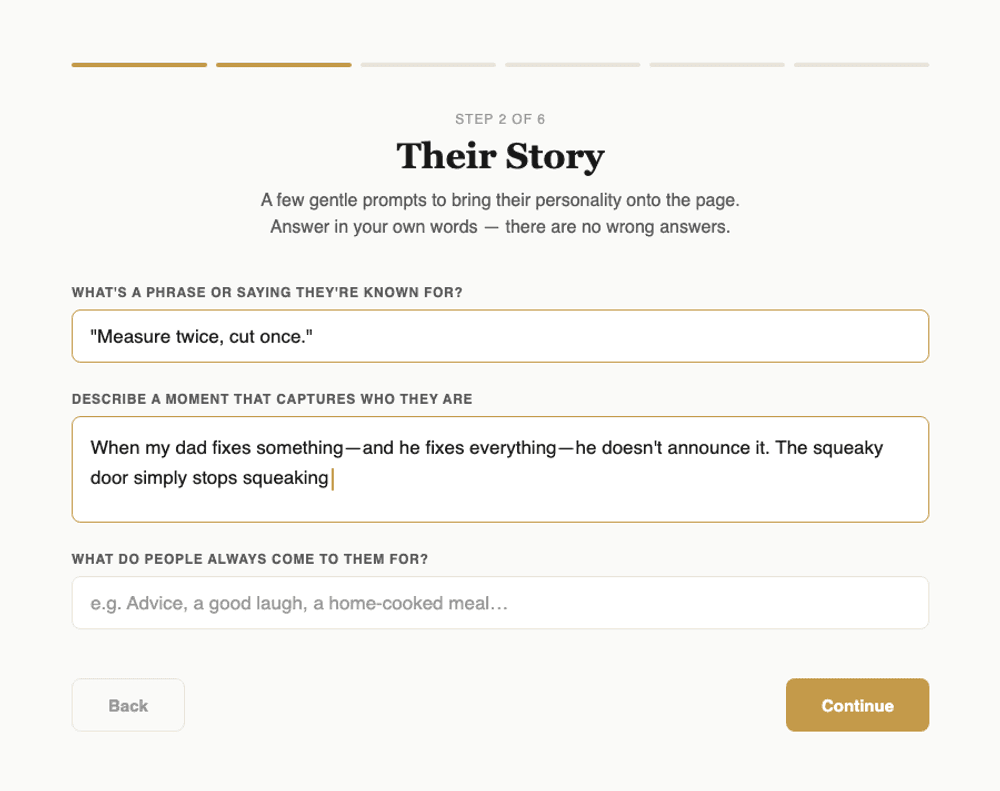 Illustrative mockup of the guided-question wizard